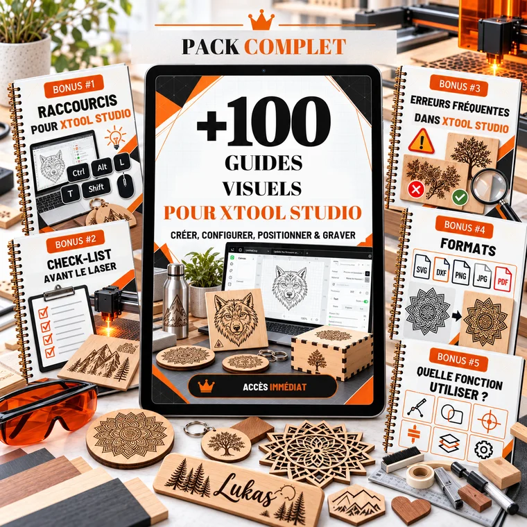 +100 guides visuels pour xTool Studio et 5 bonus